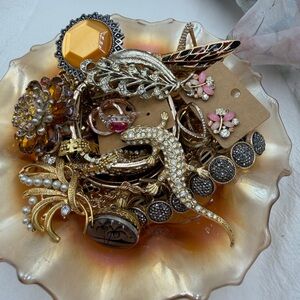 Vintage Jewelry lot in Carnival Glass bowl